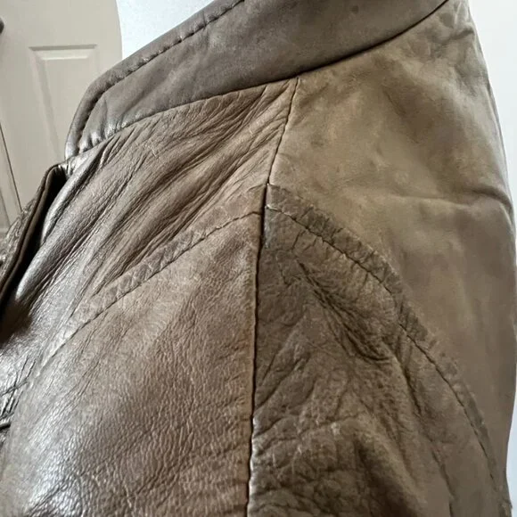 Buttery Leather Marc New York Olive Leather Moto Jacket Zip Banded Collar Medium - Picture 5 of 15